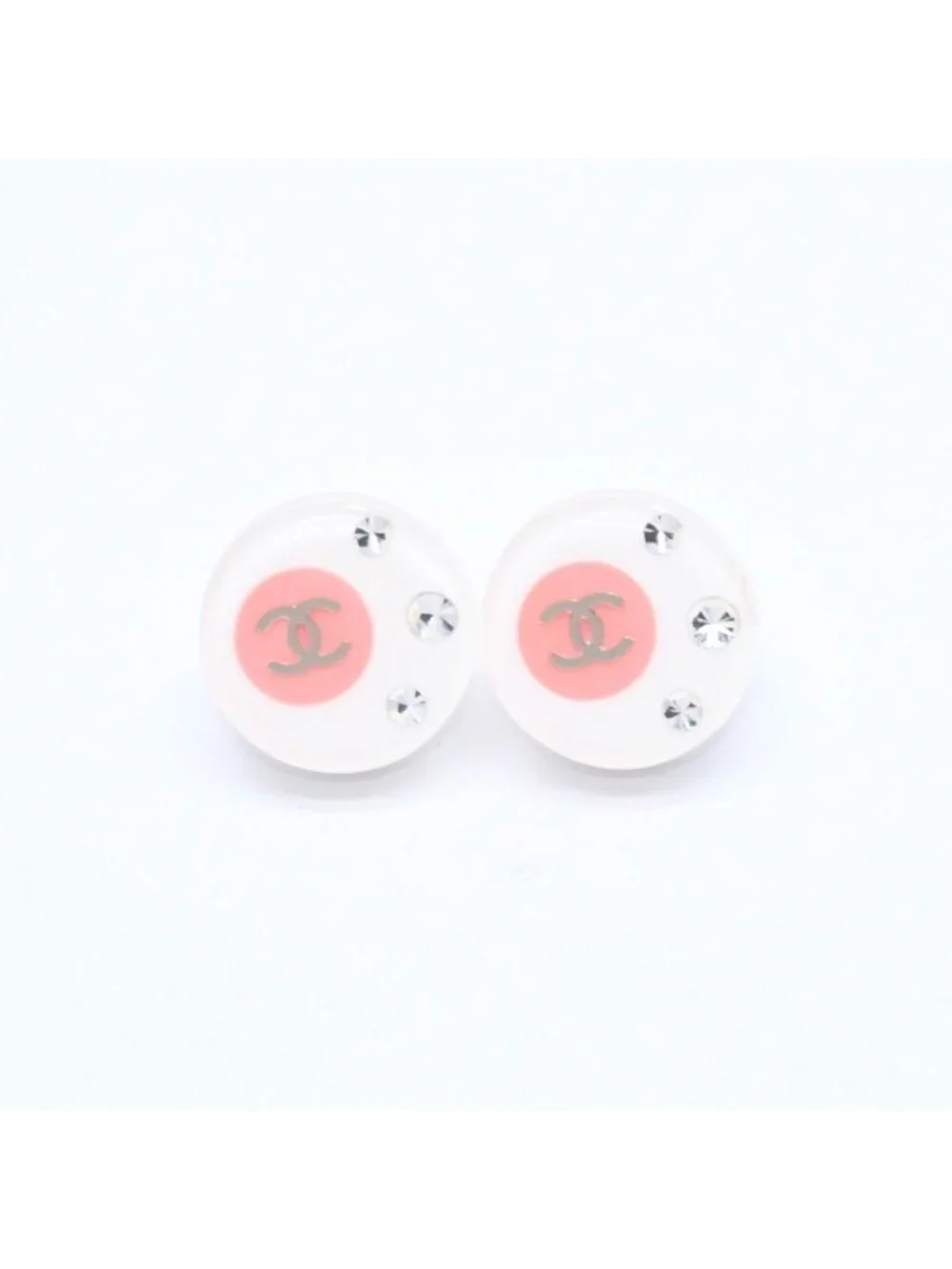 Chanel Earrings CC Logo Rhinestone 8 White Clear Gold